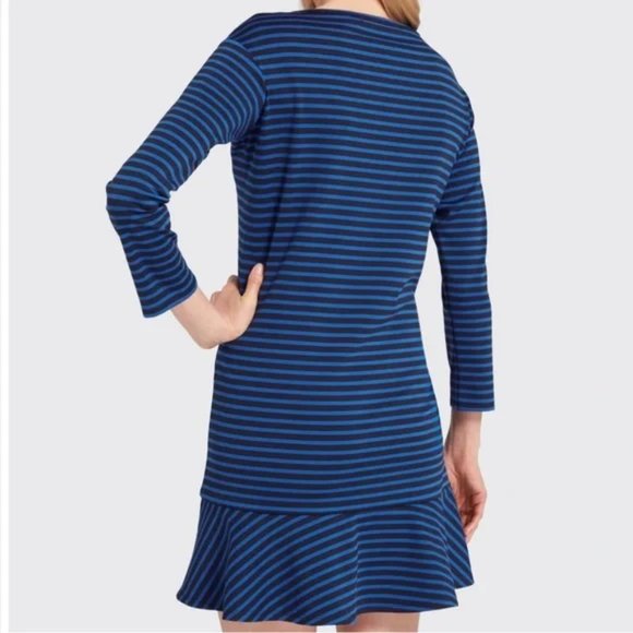 Preppy! Draper James Black & Royal Blue Stripes Tulip Hem Mini Dress Siz… - Picture 2 of 13